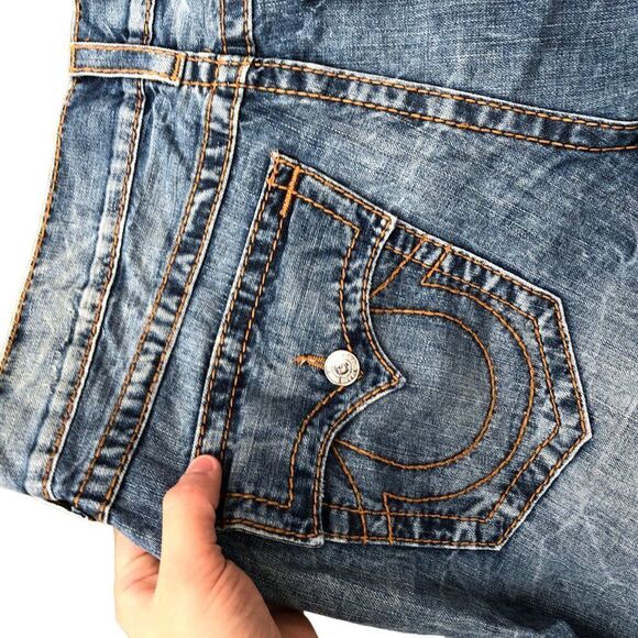 RARE True Religion Jeans Shorts Size 38 STRAIGHT BIG T Blue - Picture 7 of 8